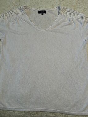 White Women's V-Neck Crochet Shoulder Tee